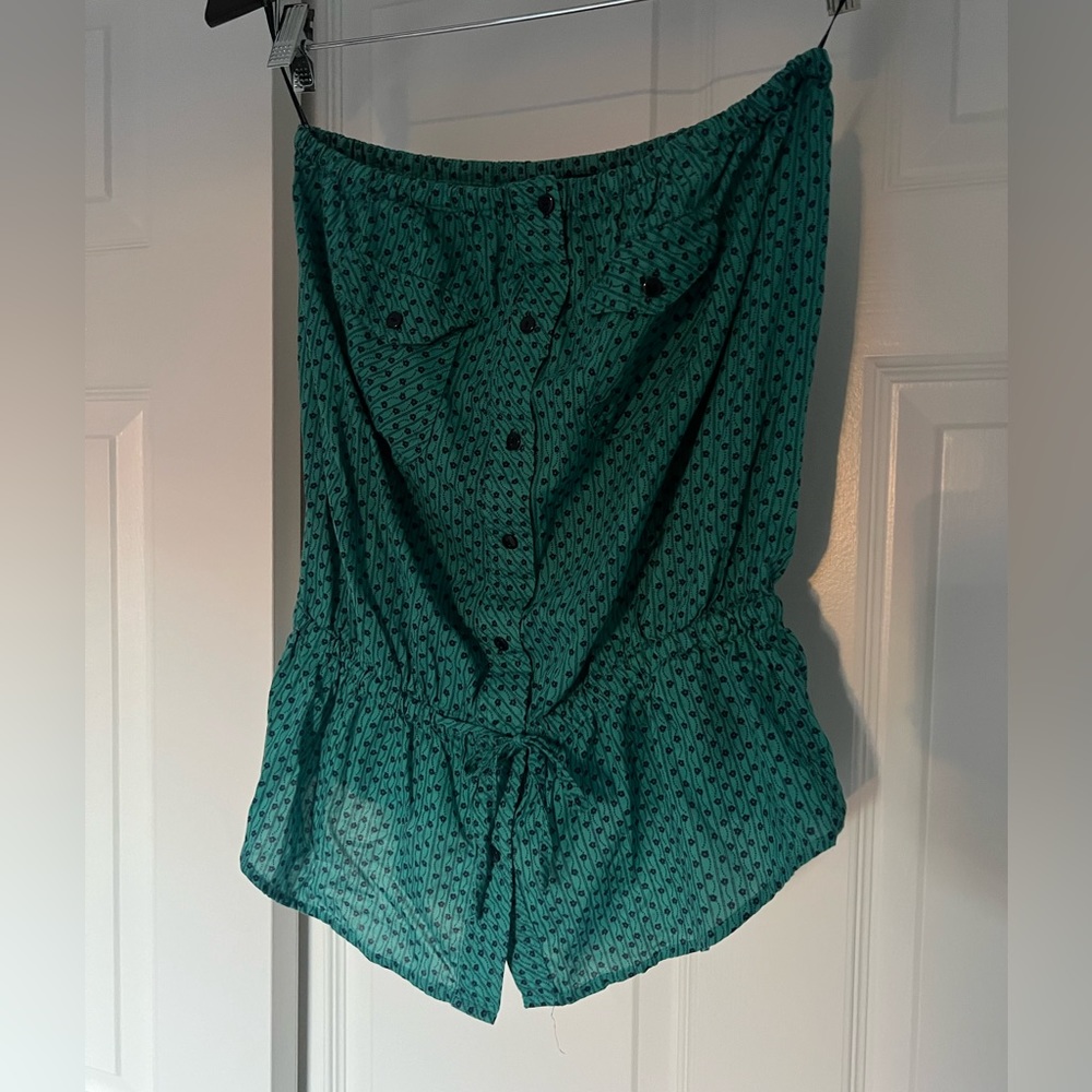 Teal strapless patterned tube top